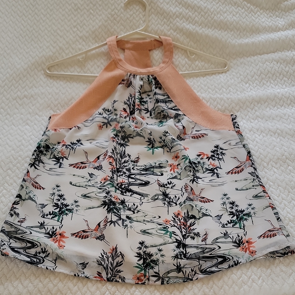 H&M Peach and White Floral Tank Top
